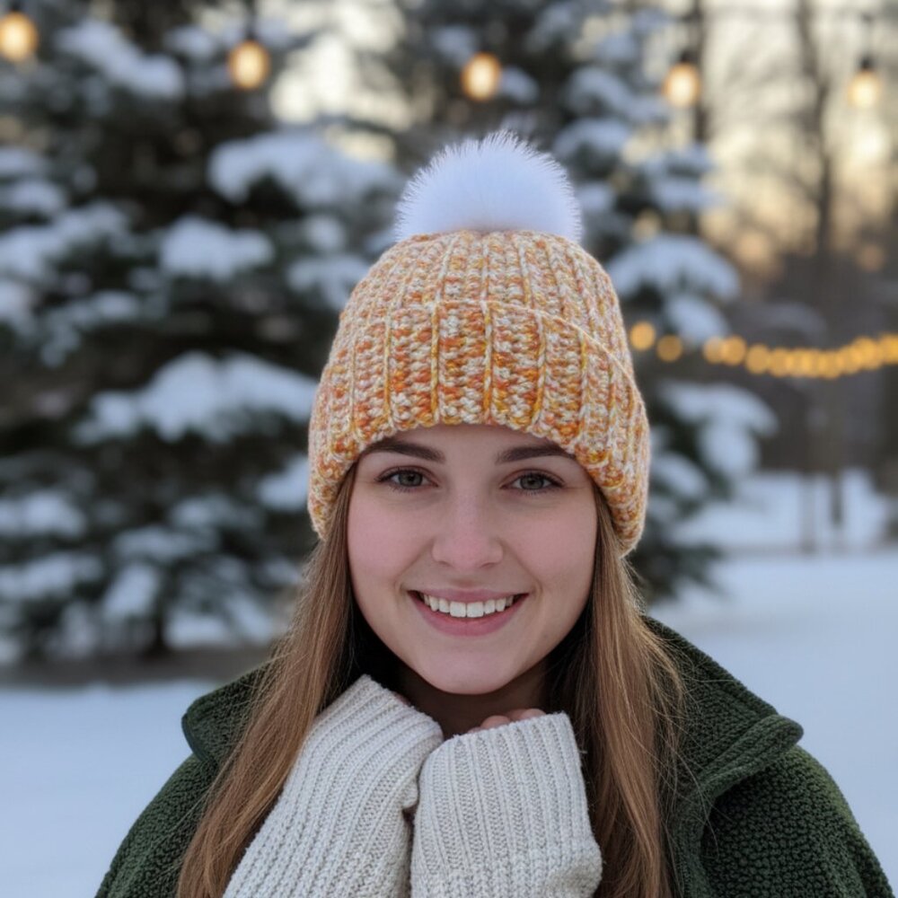 Handmade Crochet Winter Pom-Pom Beanie New